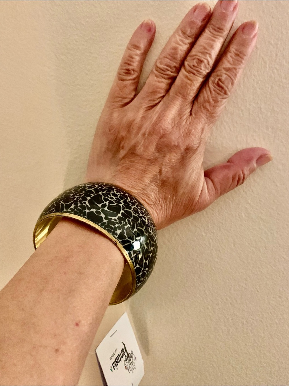Gold-Trim Black Patterned Bangle Bracelet - Fashion Wearable